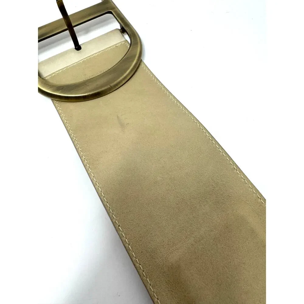 Christian Dior Saddle Belt Beige Leather Antique Gold “D” Buckle Chainmail Sz 85